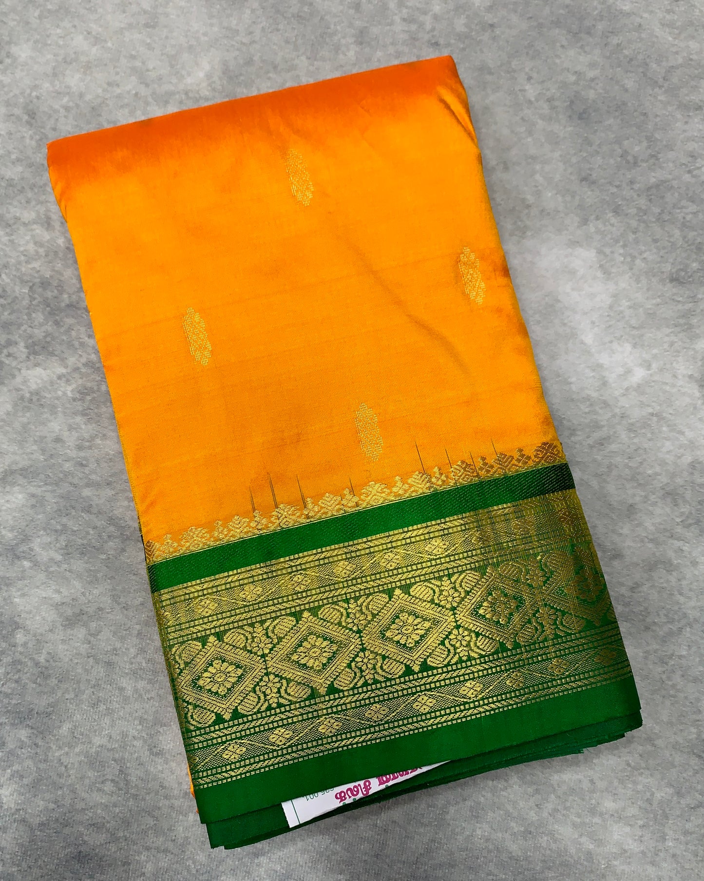 Pure Kanchipuram Silk Yellow Colour with Green Border