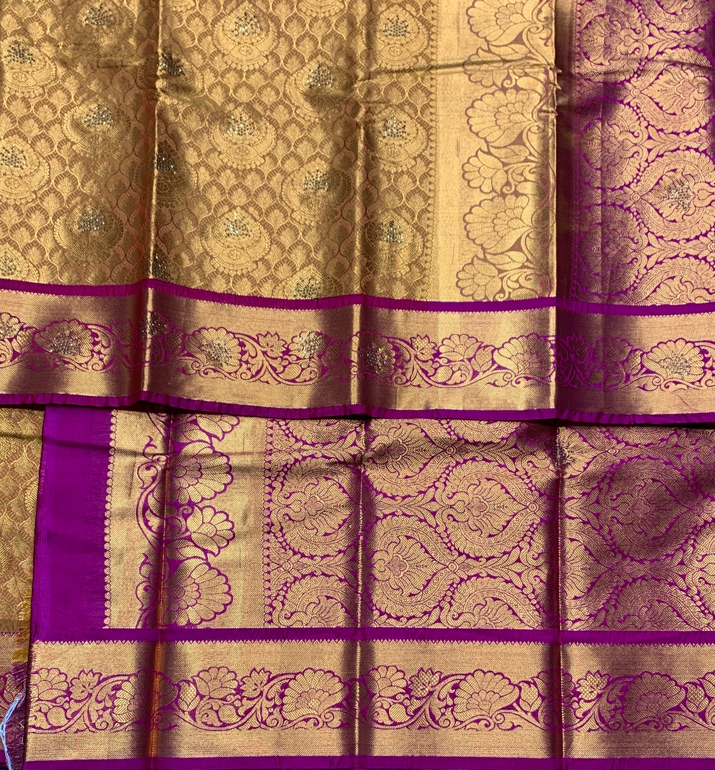 Vegan Silk Saree Golden Yellow Colour with Copper and Pink Border
