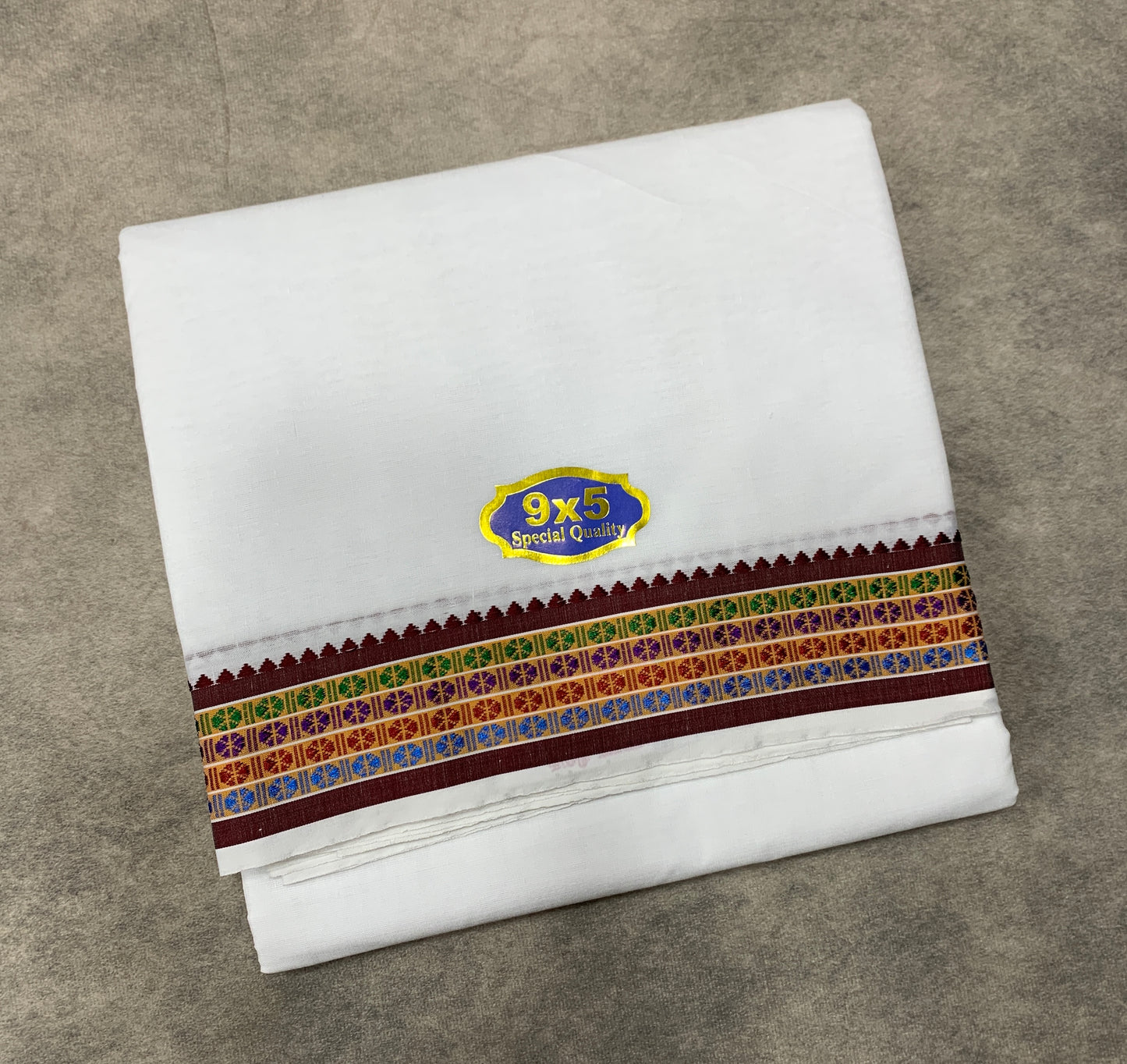 9X5 Cotton Dhoti White Colour with Four Colour Border