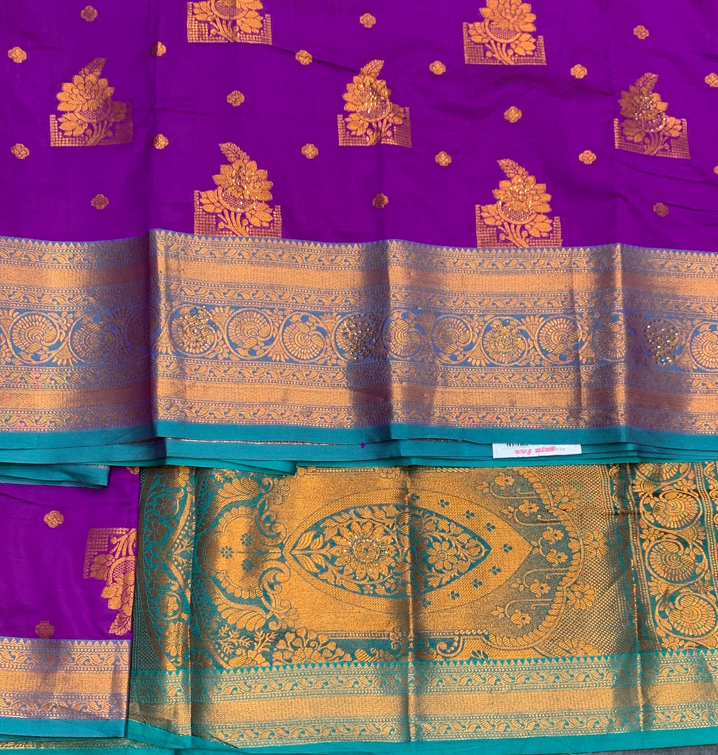 Soft Silk Casual Saree Purple Colour with Rama Green and Golden Colour Border