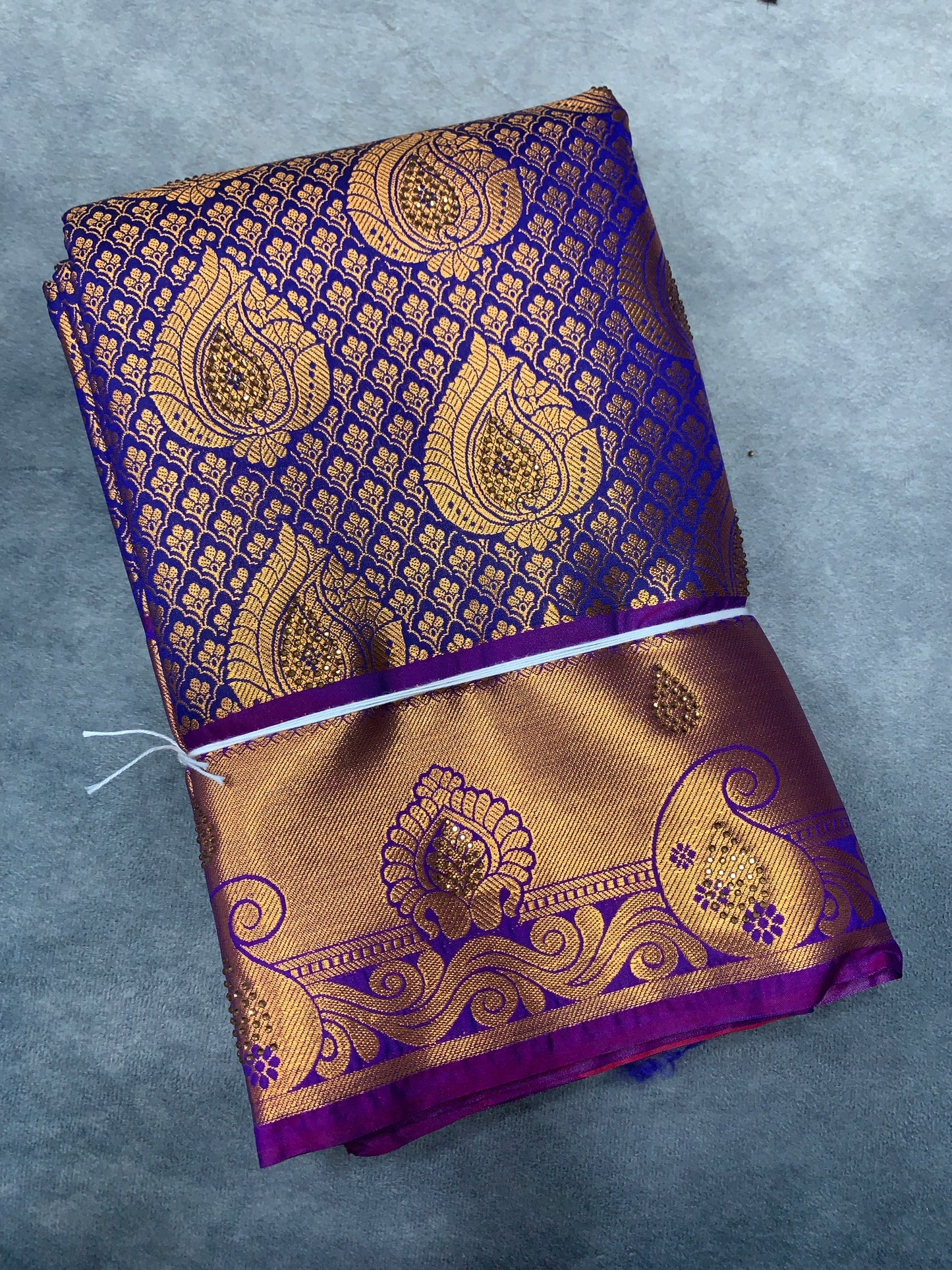 Vegan Silk Saree Blue Colour with Copper and Magenta Border