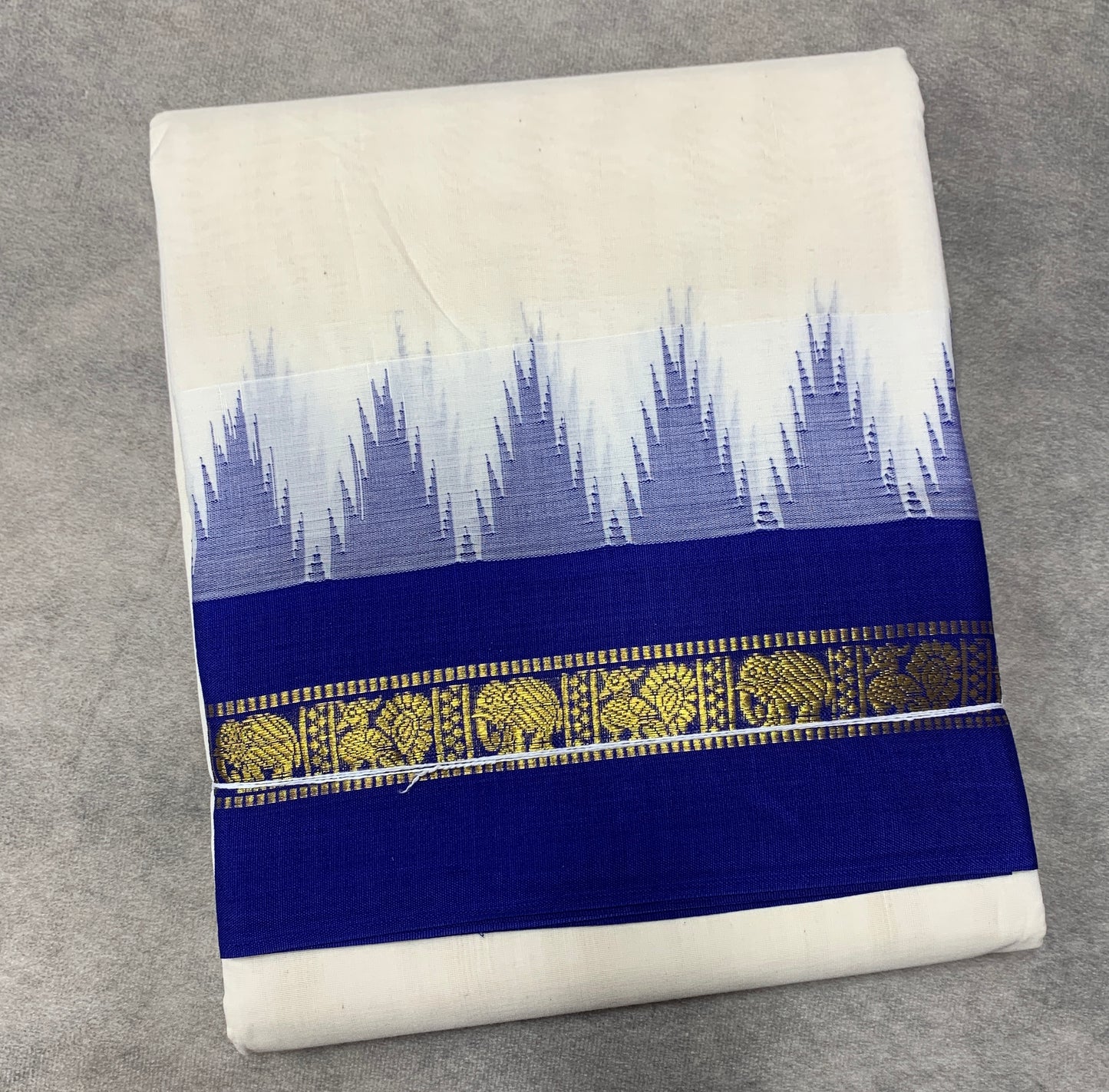 9X5 Korvai Cotton Dhoti Half White Colour with Blue and Pink Border