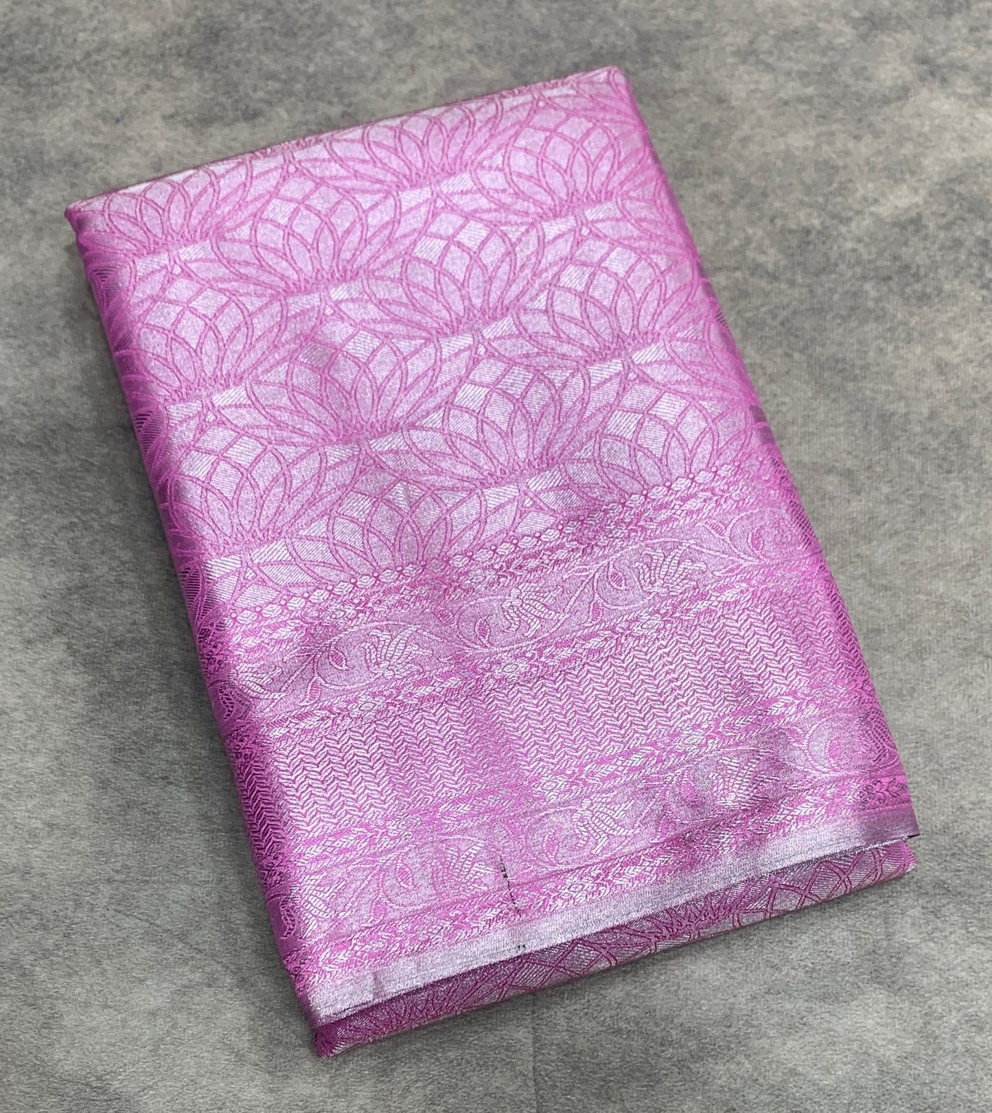 Fancy Tissue Saree Light Pink Colour with Self Design Border