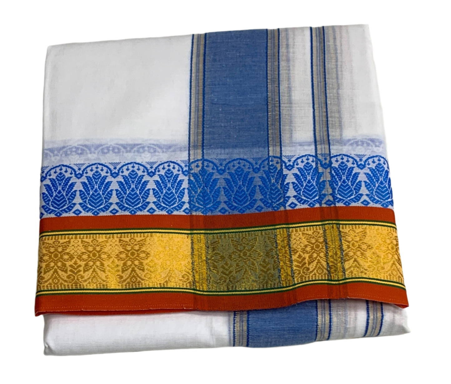 9X5 Cotton Dhoti White Red and Yellow Border with Angavastram