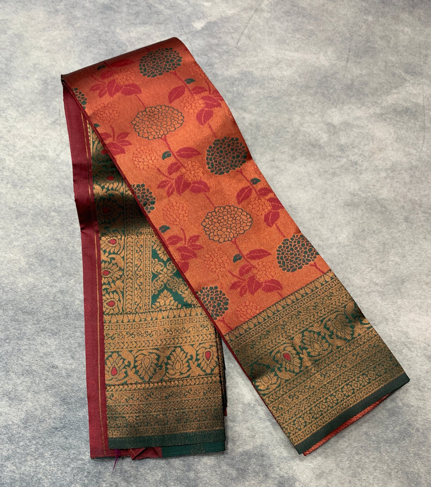 Maroon Colour Silk Cotton Saree with Green Border