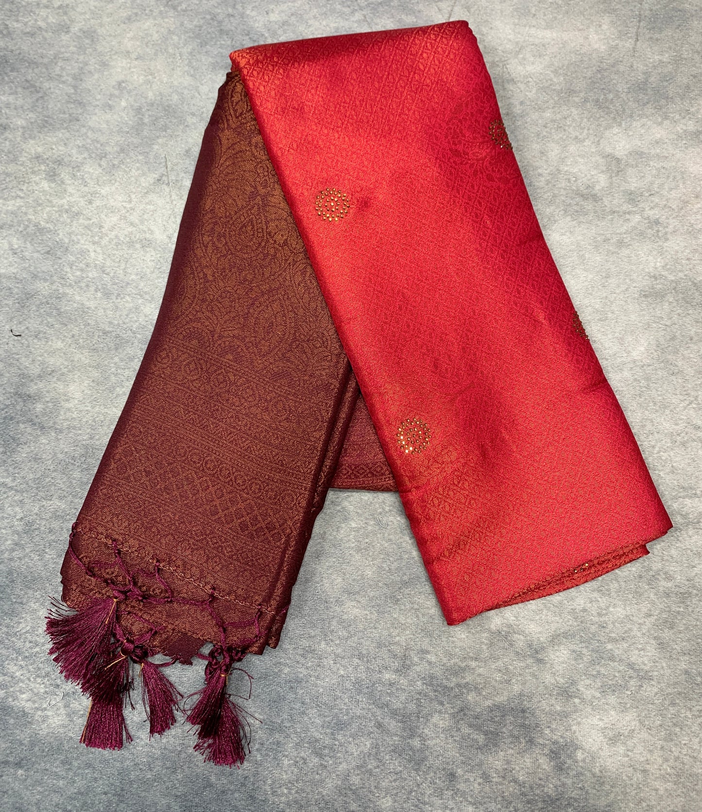 Soft Silk Saree Red Colour and Stone Work with Brown Colour Pallu