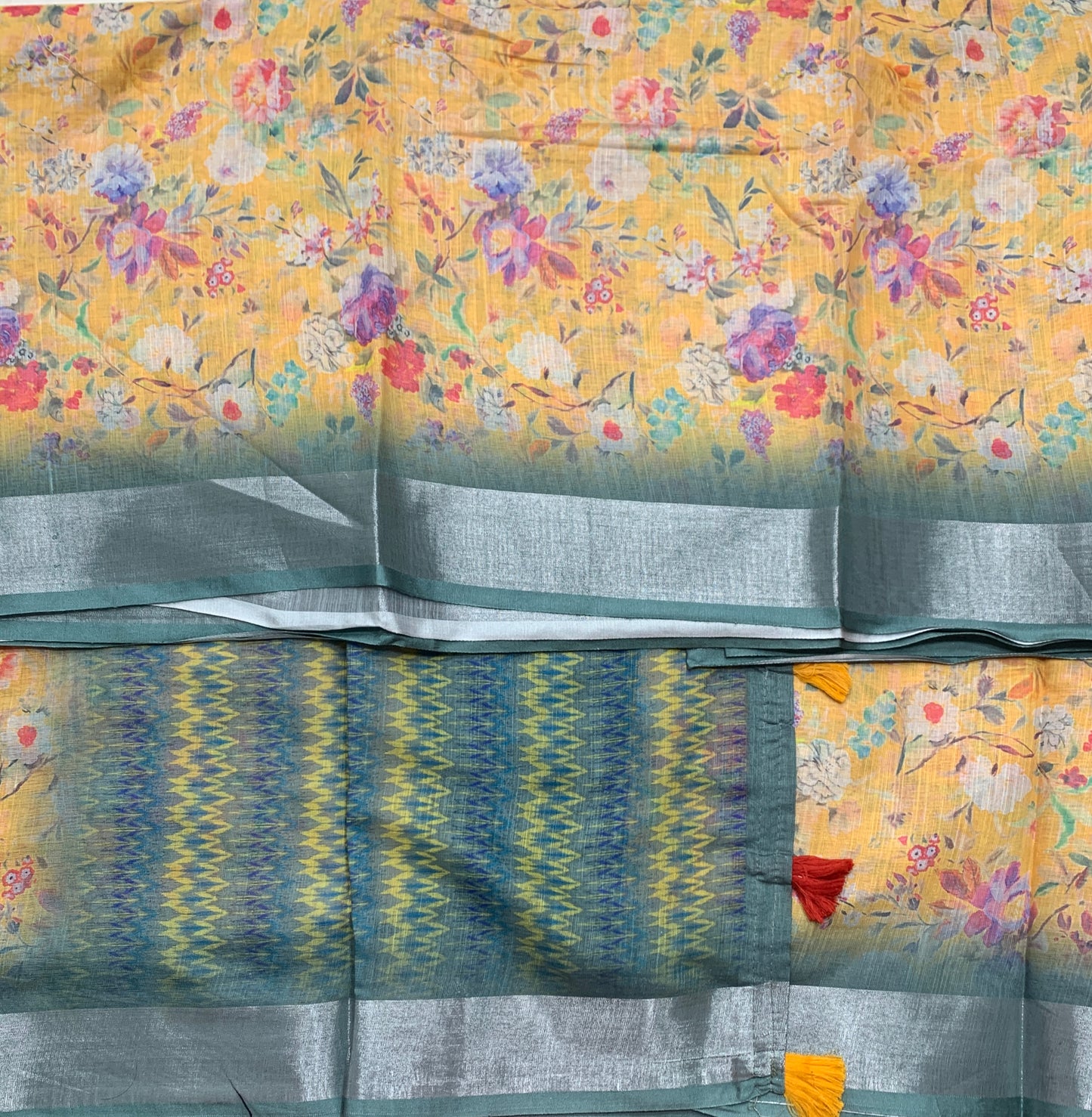 Jute Cotton Saree Yellow Shade with Thread Border
