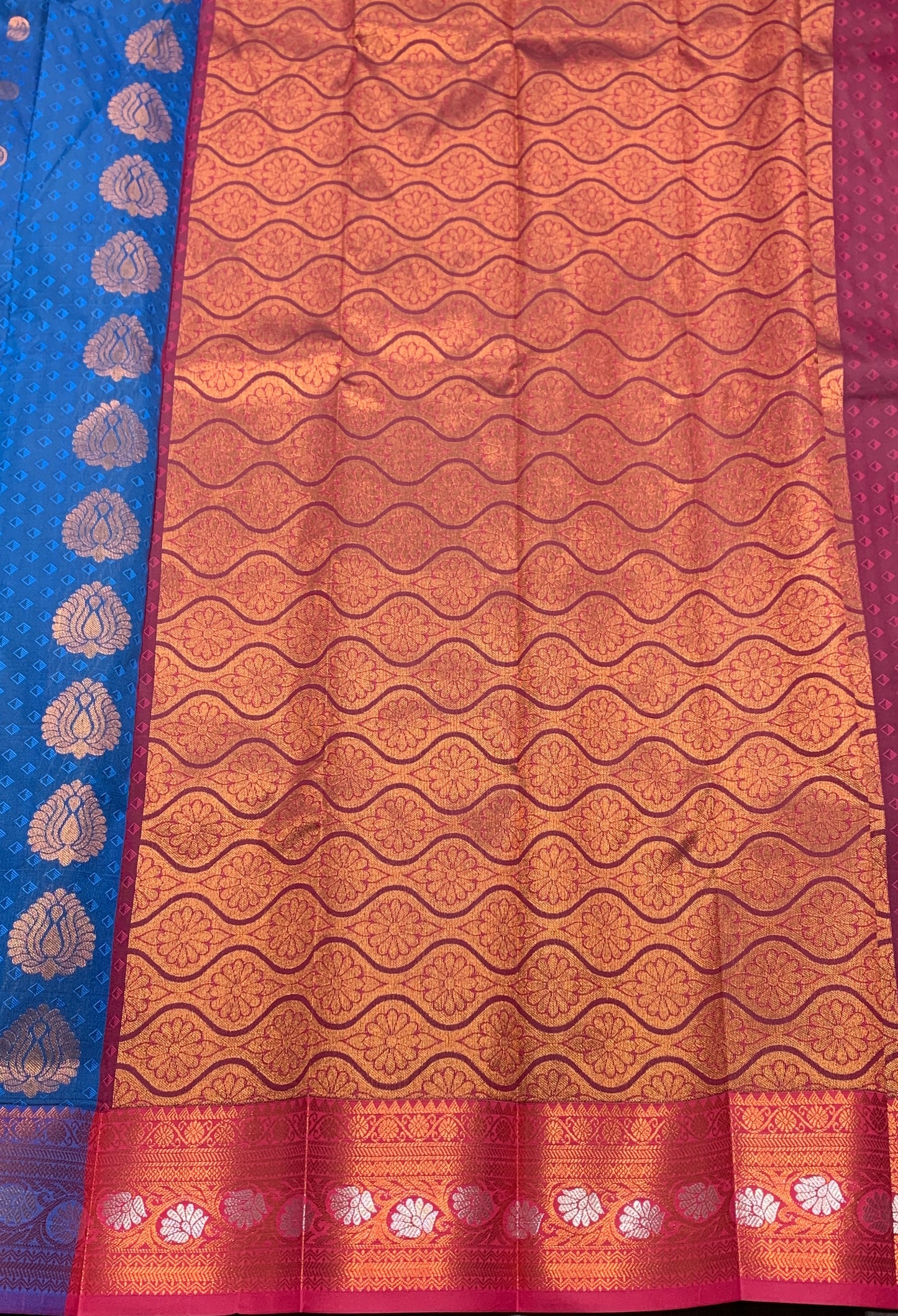 Vegan Silk Saree Blue Colour Saree with Copper Border