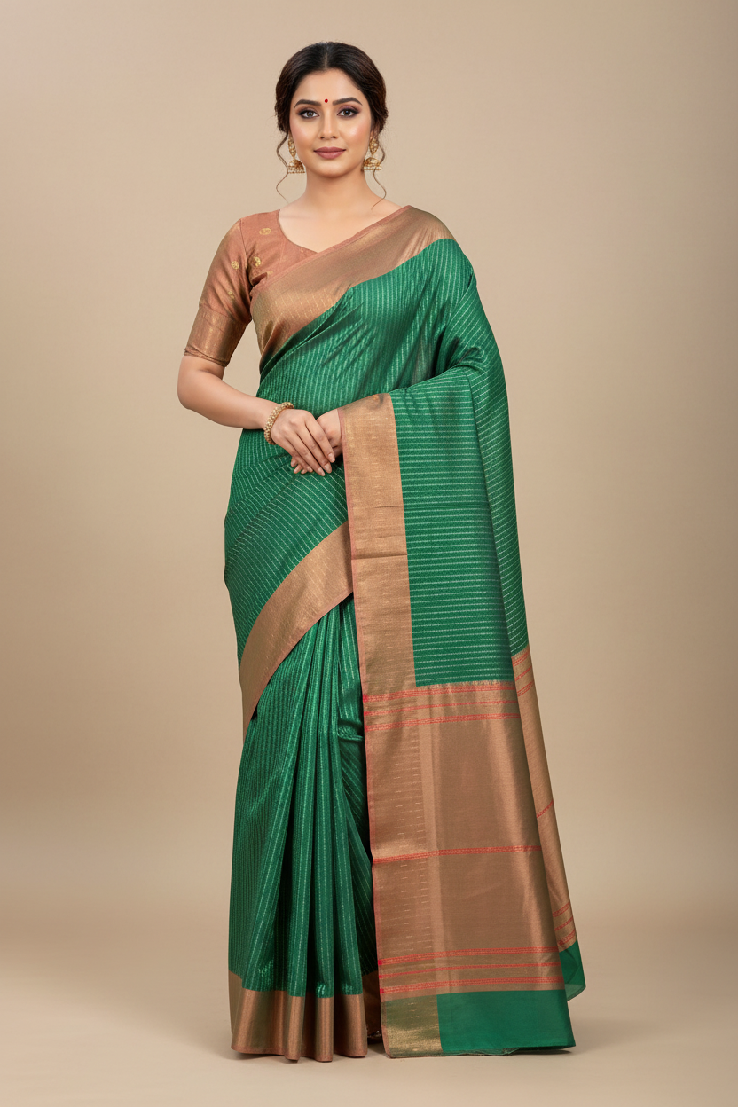 Arani Silk Saree Green Colour with Brown Border
