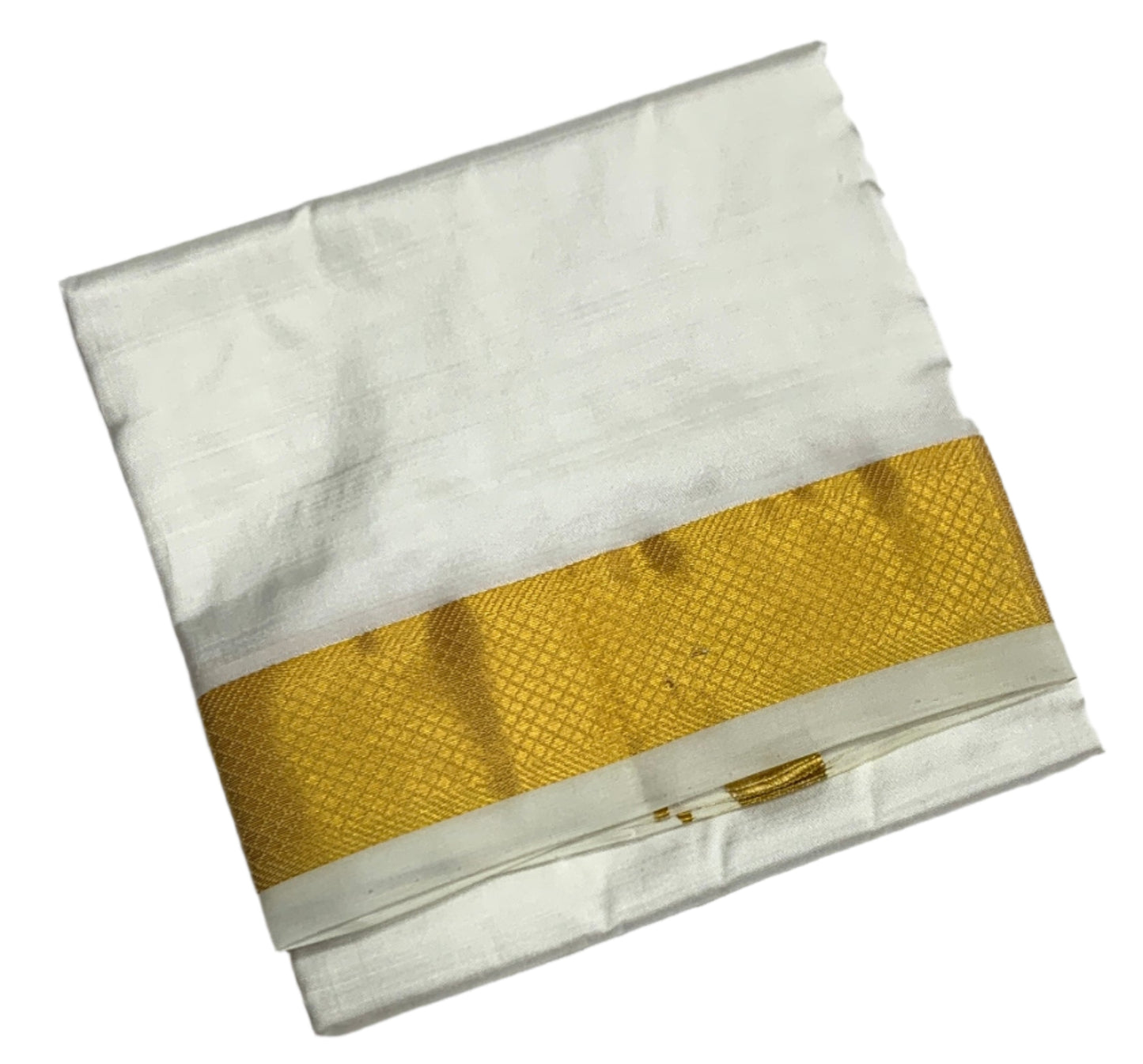 Silk Pooja Towel White Colour with Golden Zari