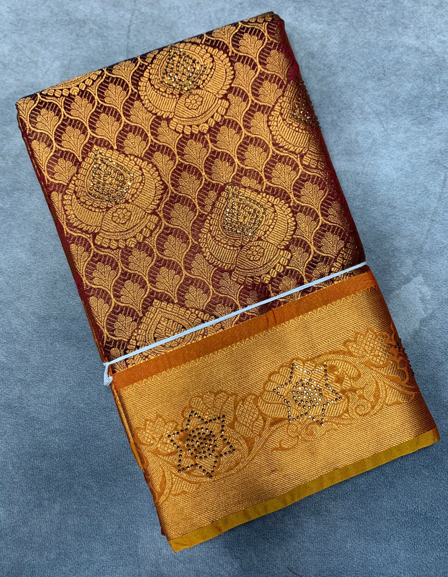 Vegan Silk Saree Brown Colour with Copper and Golden Yellow Border