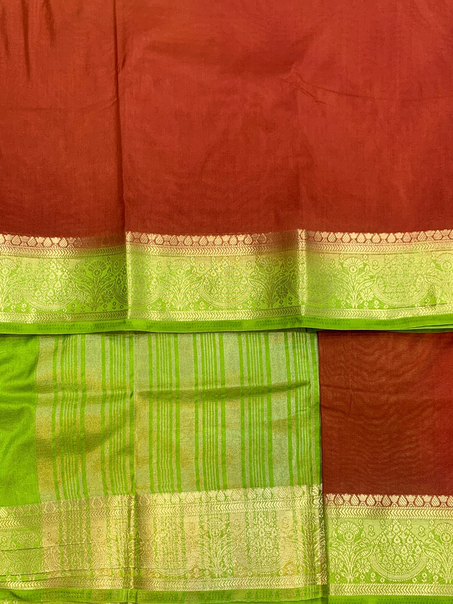 Crepe Saree Maroon Colour with Olive Green Border