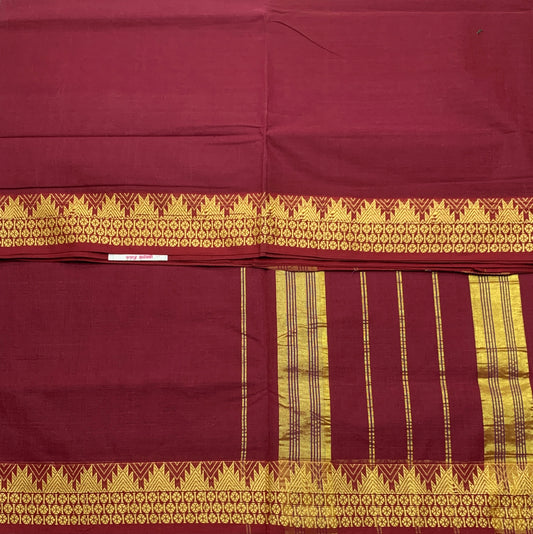 Chettinad Cotton Saree Maroon Colour with Gopuram Design Border