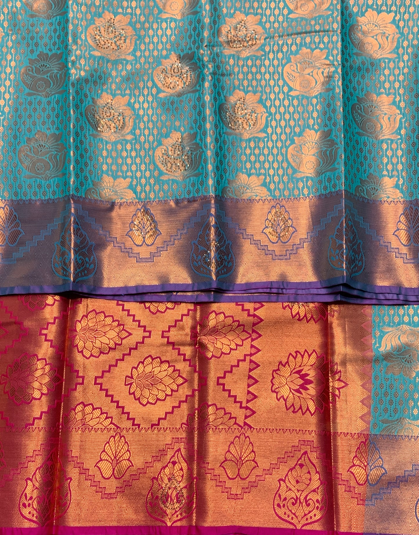 Vegan Silk Saree Sapphire Colour with Copper and Magenta