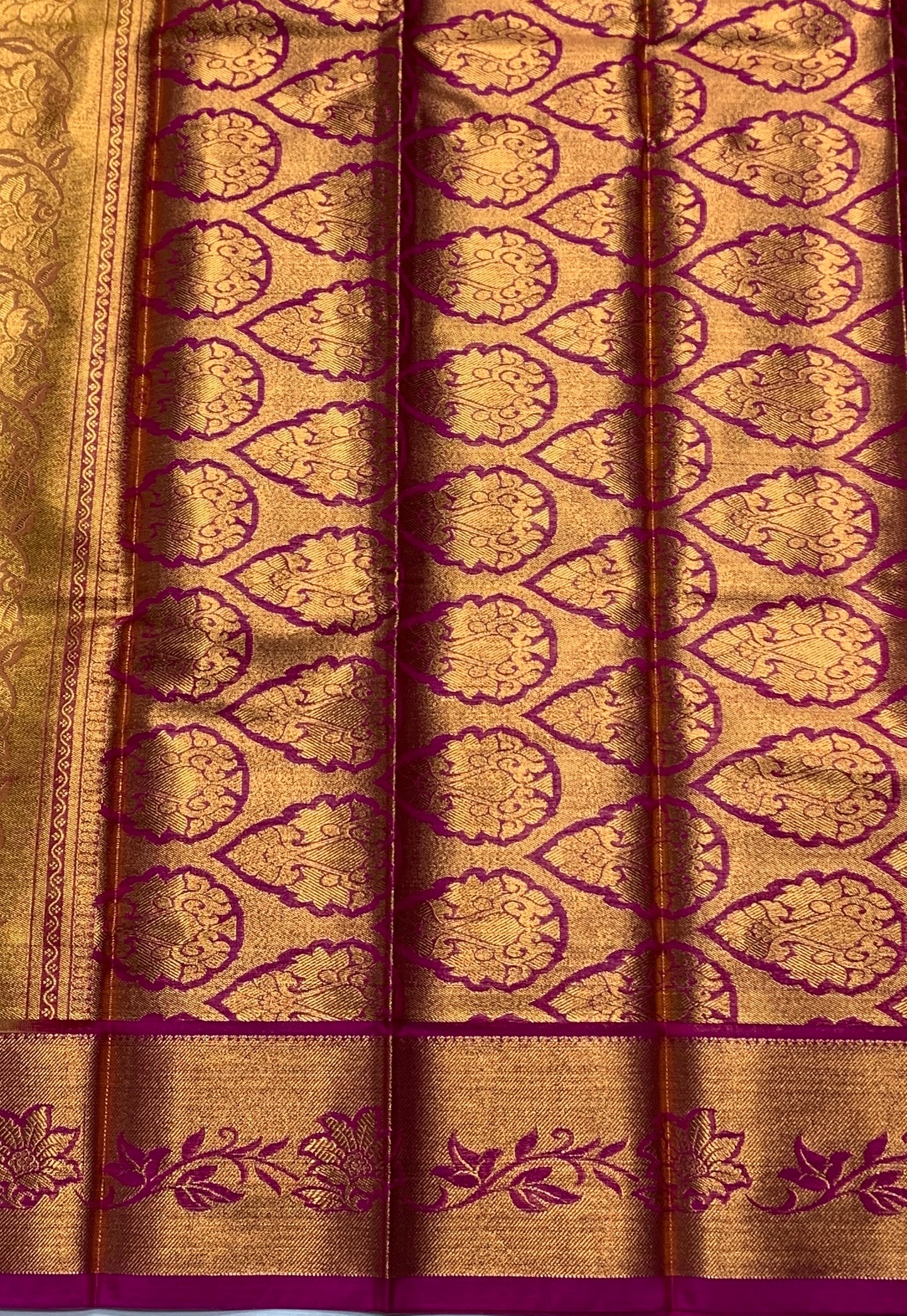 Vegan Silk Saree Golden Yellow Colour with Copper and Pink Border