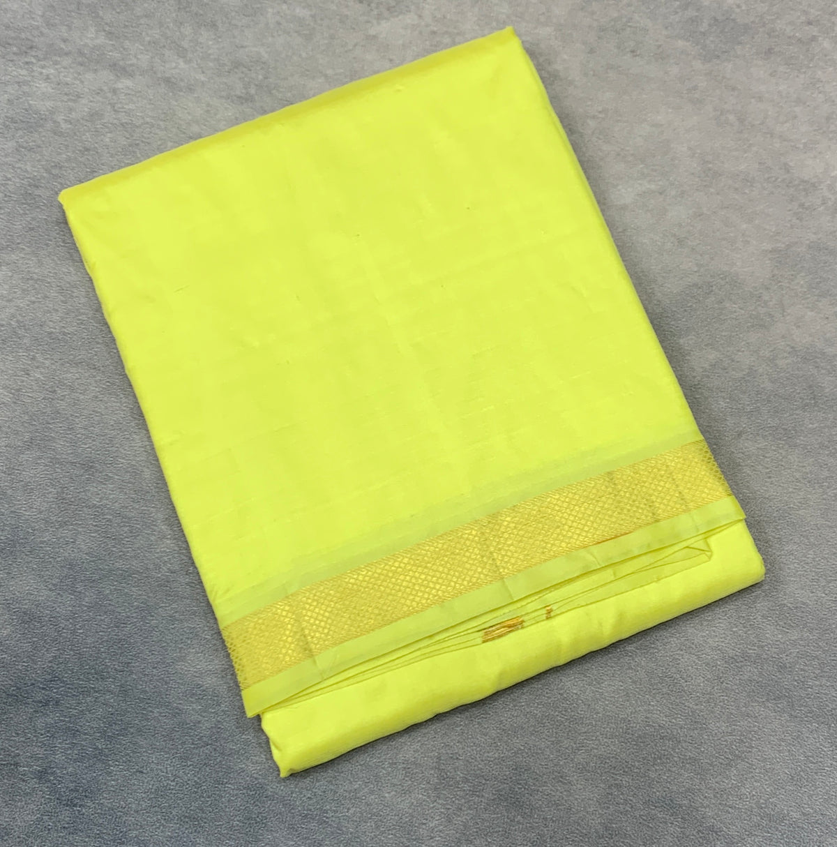9X5 Pure Silk Dhoti Lemon Yellow Colour with Small Golden Zari Border
