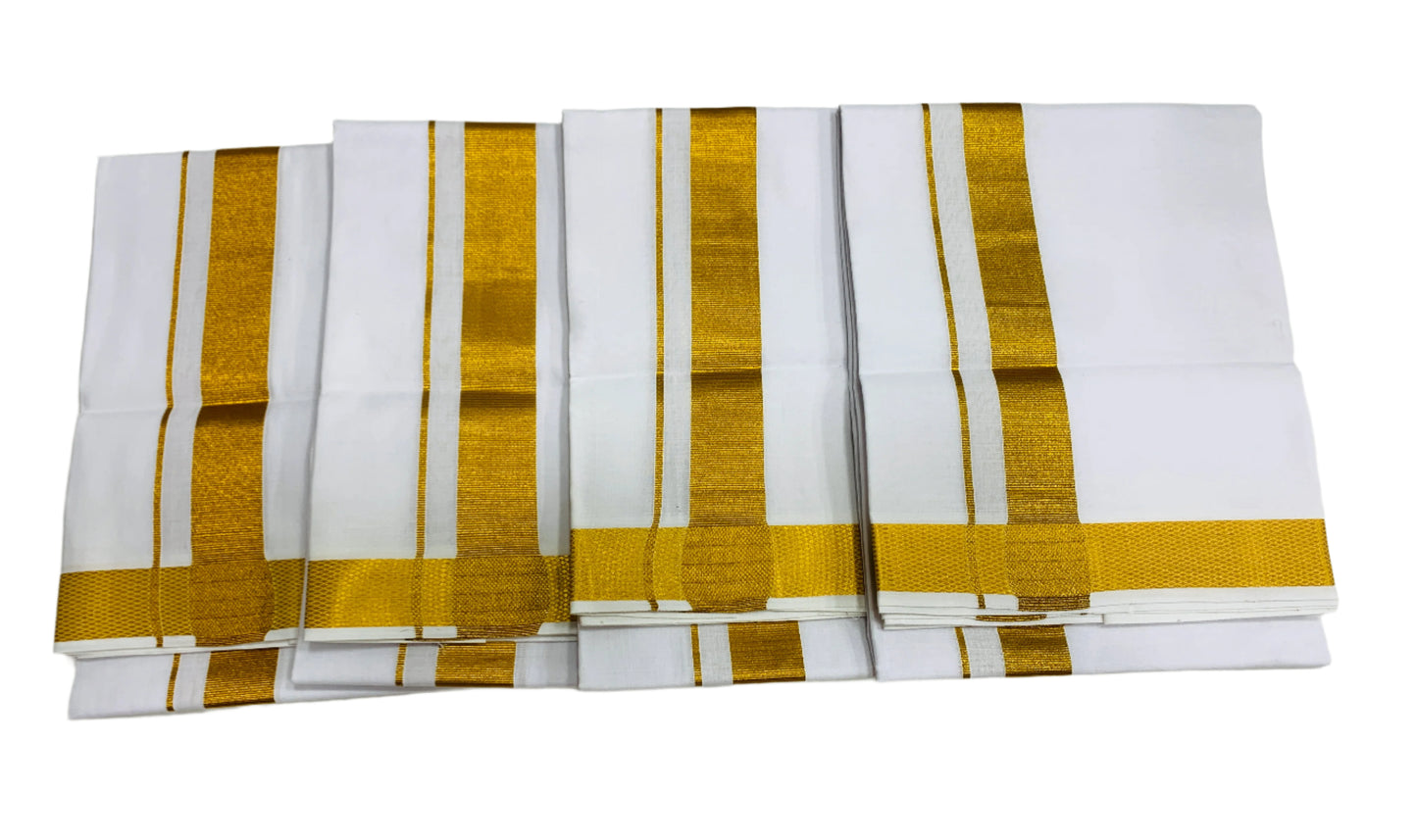 Cotton Dhoti White 4 Mulam with Zari Border - Pack of 4