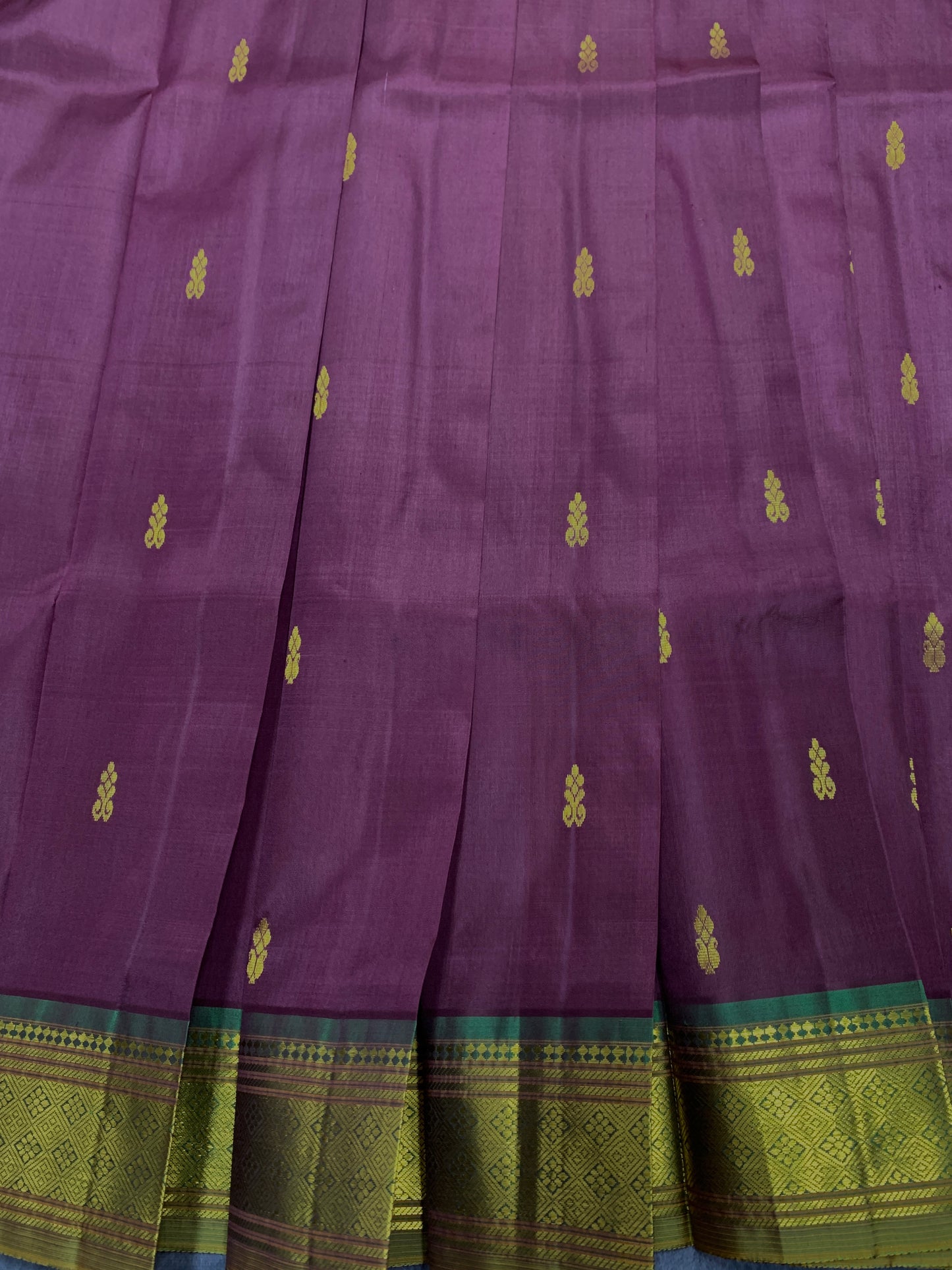 Pure Kanchipuram Silk Saree Dark Wine Colour Shade with Olive Green Border