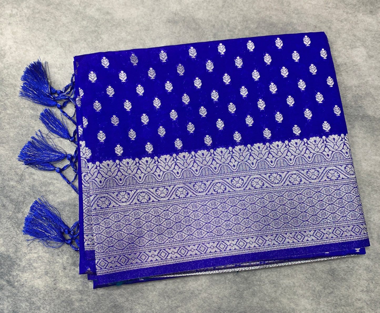 Soft Silk Casual Saree Ink Blue Colour with Sliver Colour Border