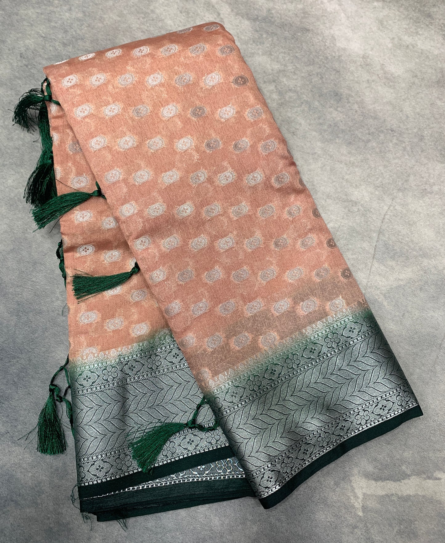 Crepe Saree Coffee Brown Colour with Green Border