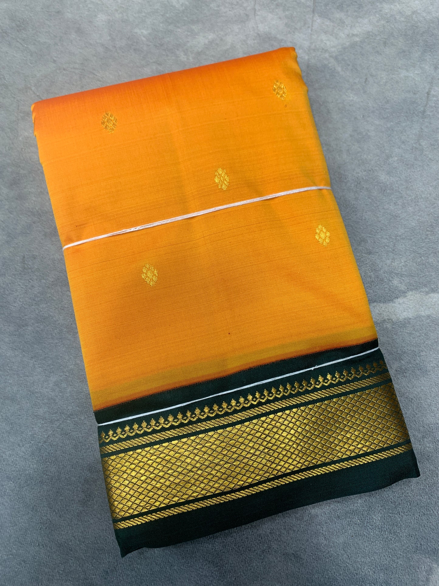 Semi Silk Saree Yellow Colour with Green Colour Border-(One Side Border)