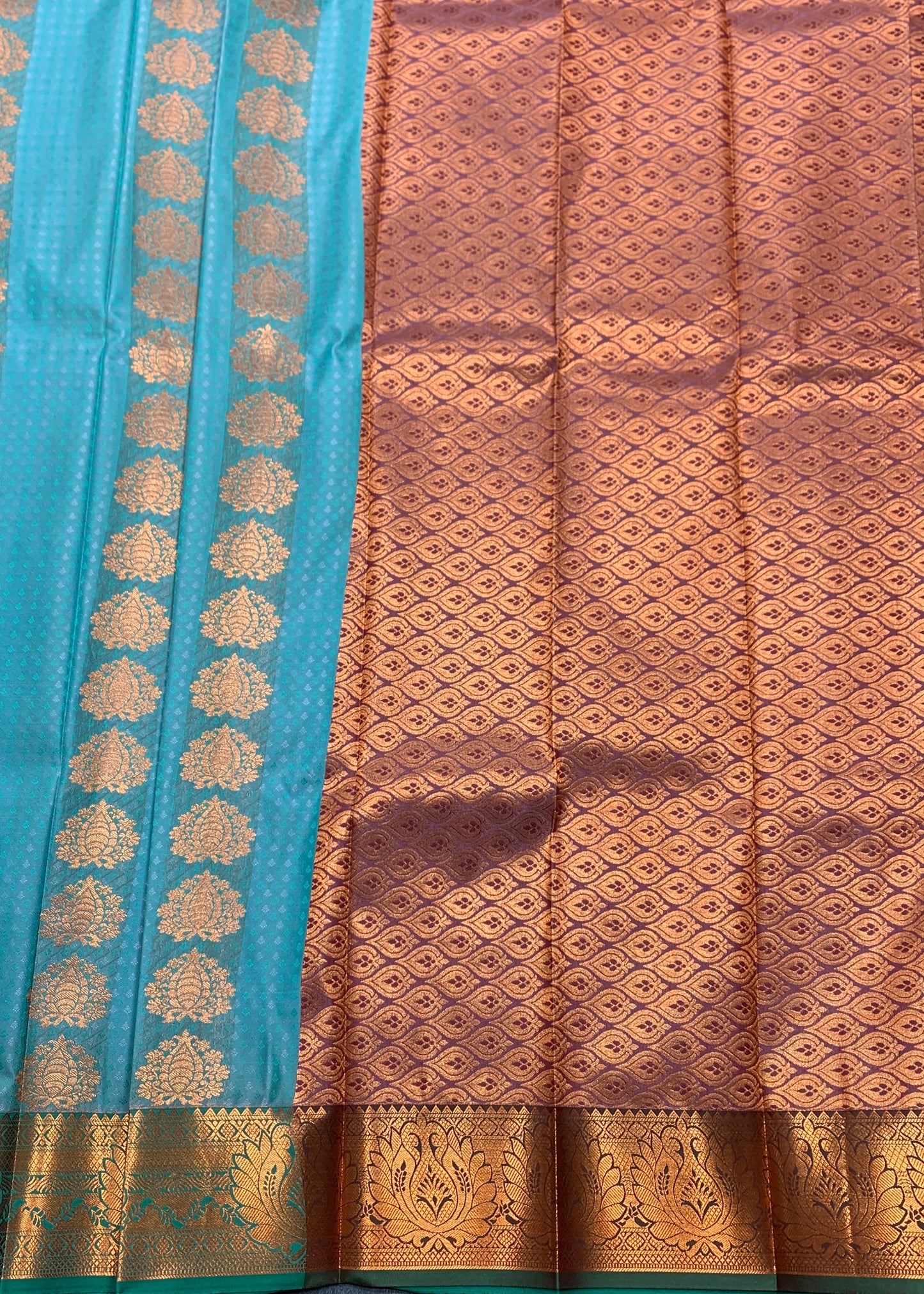 Vegan Silk Saree Sapphire Colour Saree with Copper Border