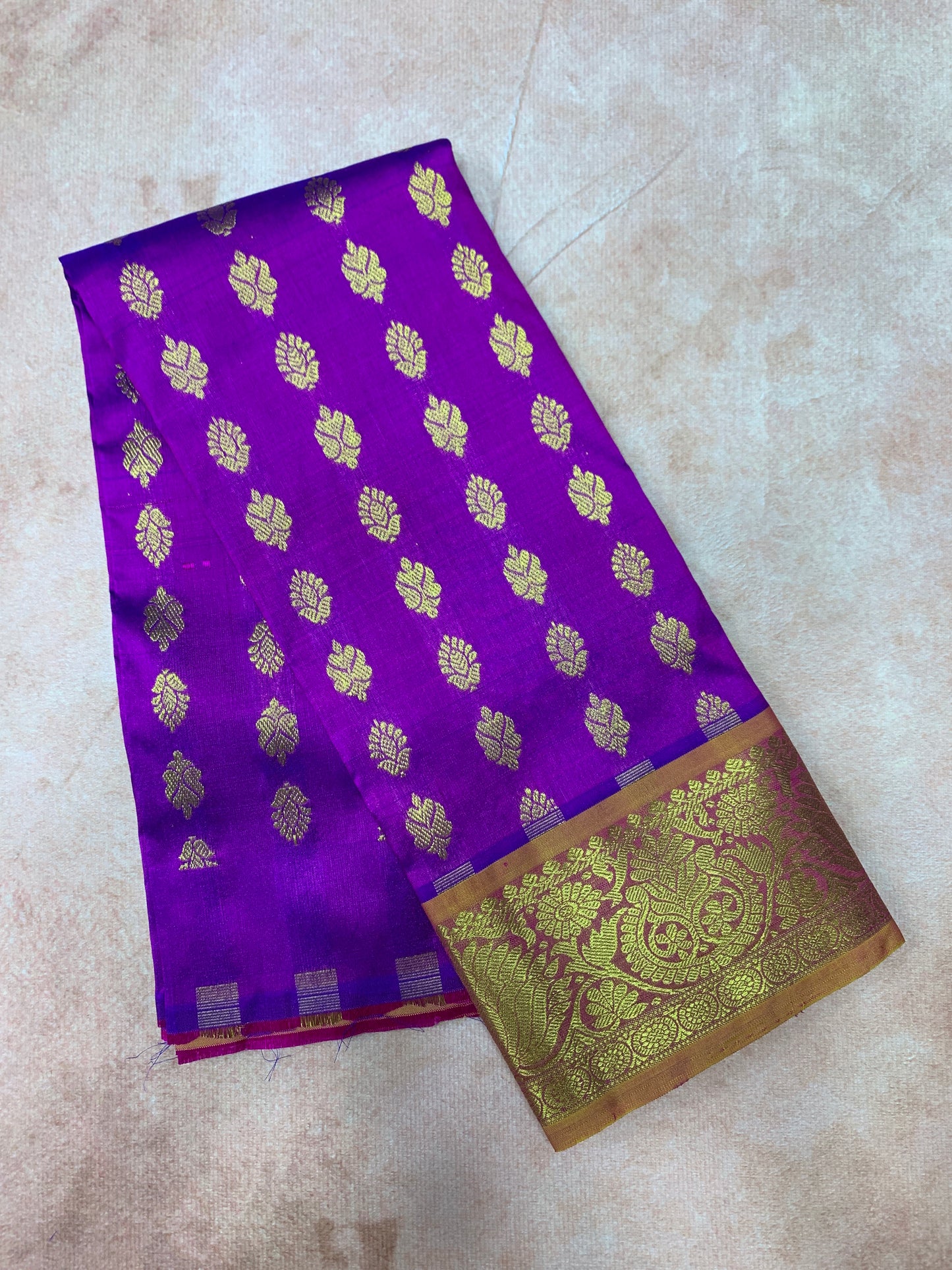 Purple Shade Pure kanchipuram Kids Pattu Pavadai with Contrast Border for Newborn to 2 Years