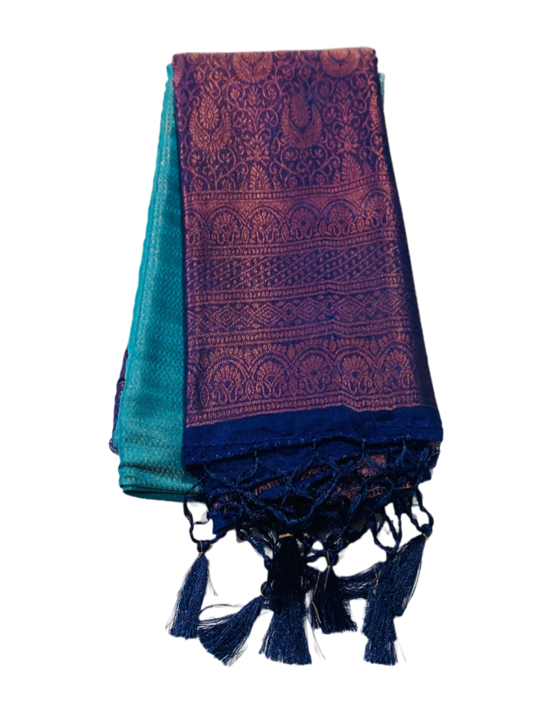 Soft Silk Saree Sky Blue Colour with Navy Blue Pallu