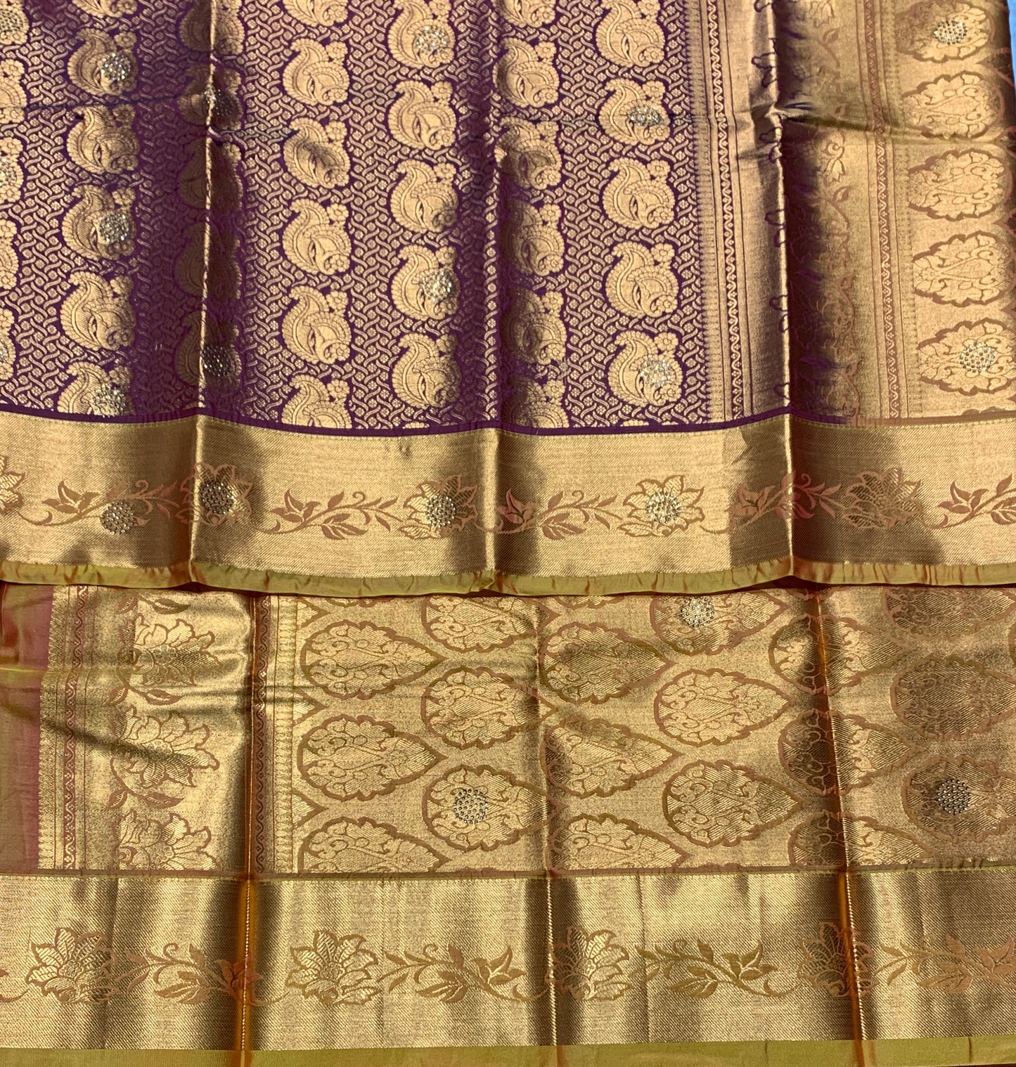 Vegan Silk Saree Brown Colour with Copper and Golden Yellow Border