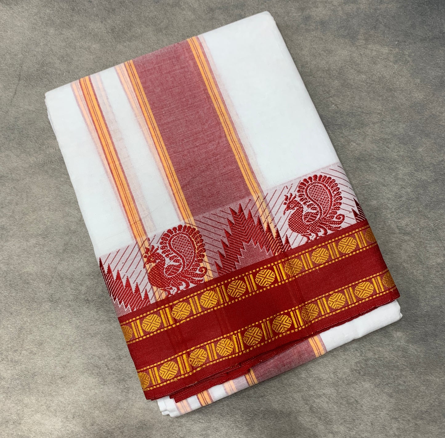 9X5 Cotton Dhoti White Colour with Red and Blue Border