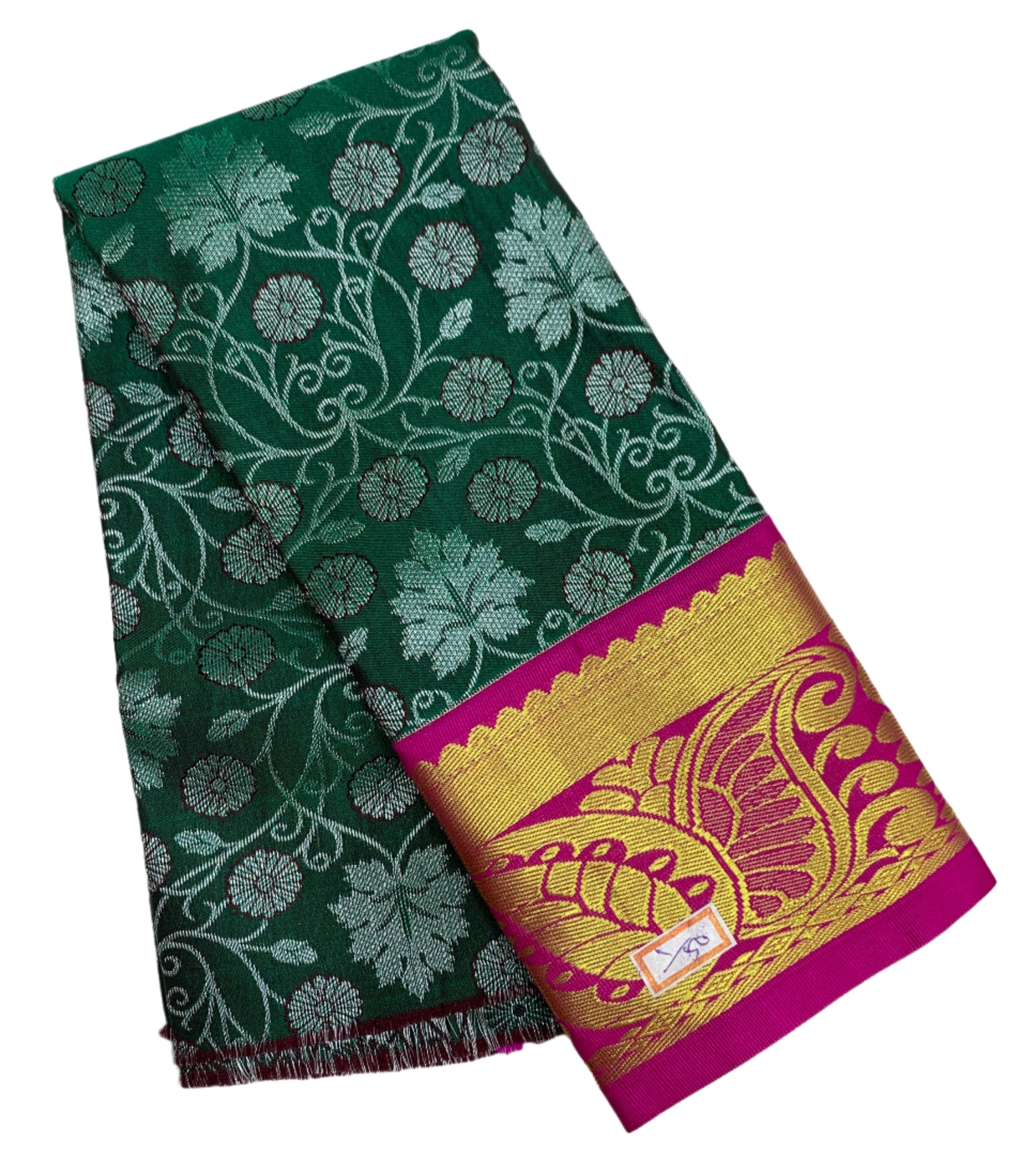 Peacock Green Shade Vegan Silk Kids Pattu Pavadai with Contrast Border for Newborn to 2 Years