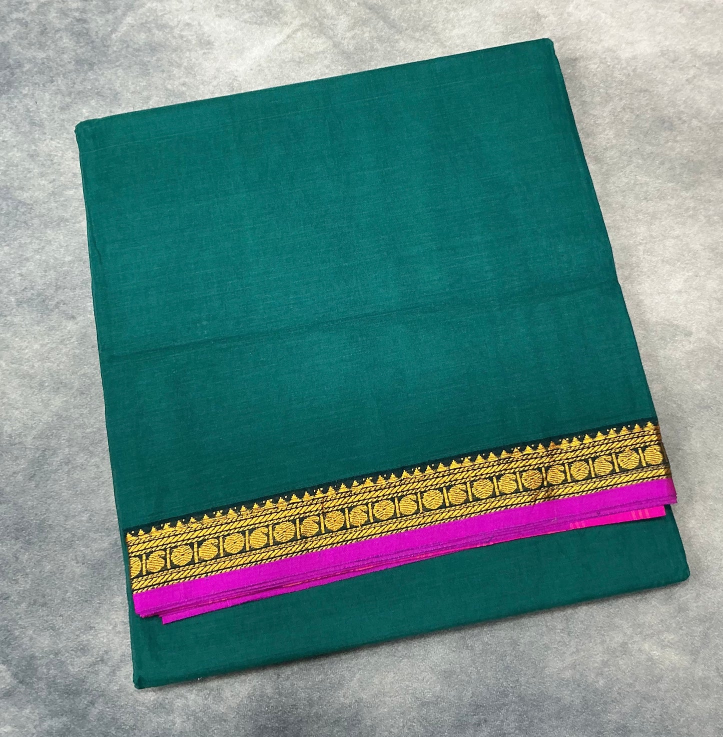 Chettinad Cotton Saree Rama Green Colour with Pink Colour with Thread Work Border