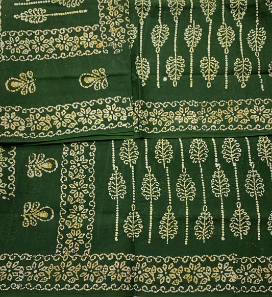 Chettinad Sungudi Cotton Olive Green Colour with Floral Design Border