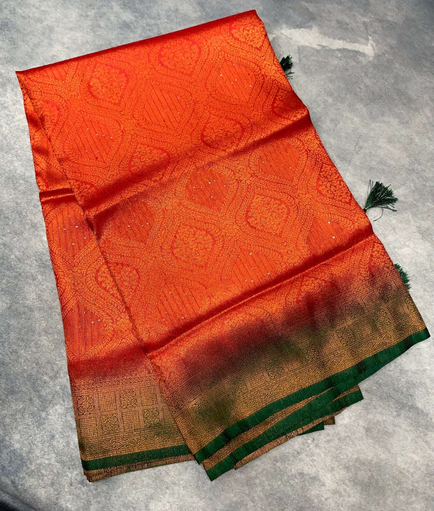Soft Silk Saree Red Colour and Stone Work with Green Colour Pallu