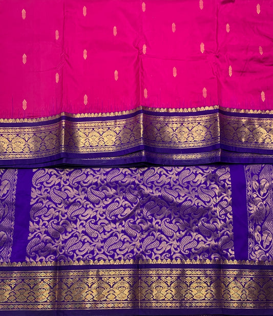 Pure Kanchipuram Silk Saree Pink Colour with Blue Border