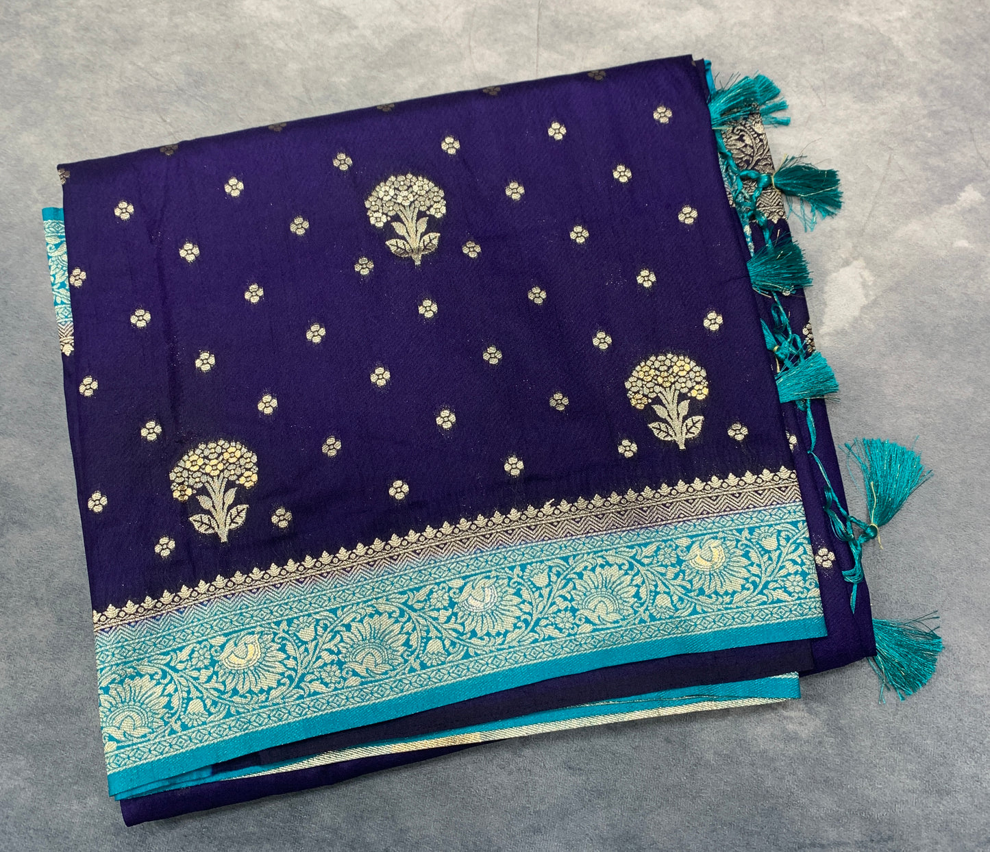 Soft Silk Casual Saree Blue Colour with Sky Blue Colour Border
