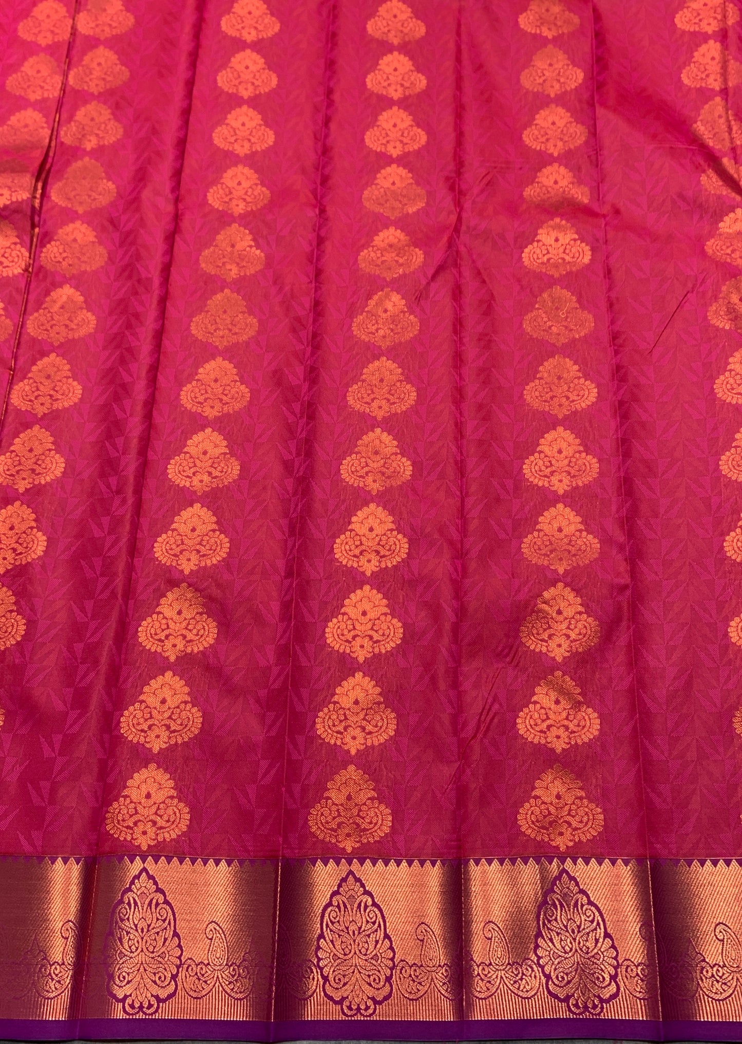 Vegan Silk Saree Pink Colour with Lavender and Copper Border