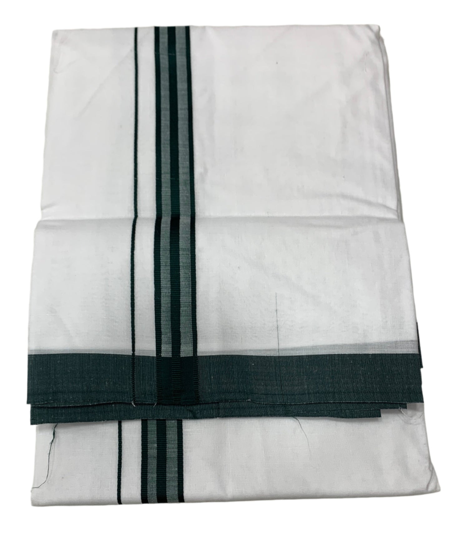8 Mulam White Cotton Dhoti with Large Dark Green Border