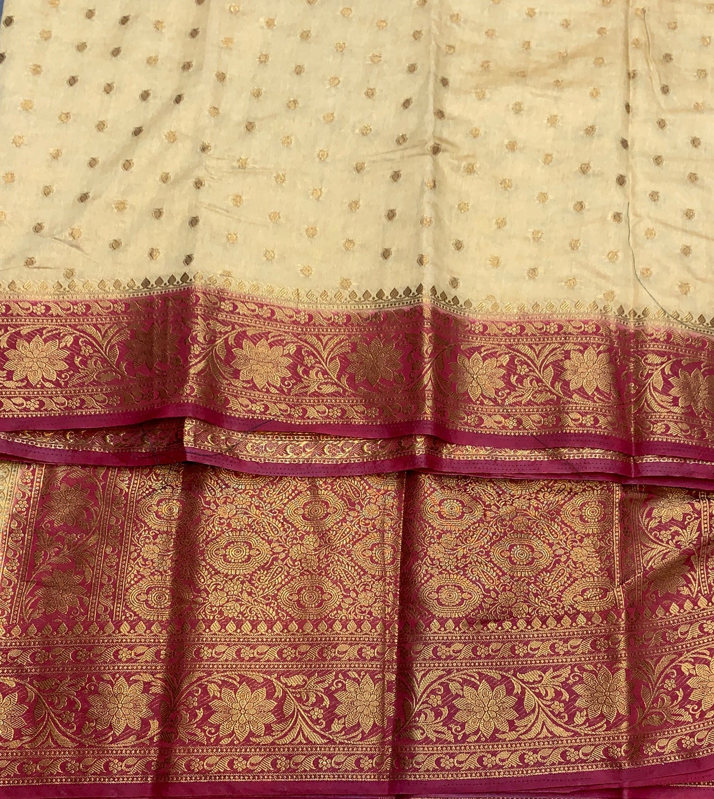 Crepe Saree Sandal Colour with Maroon Border