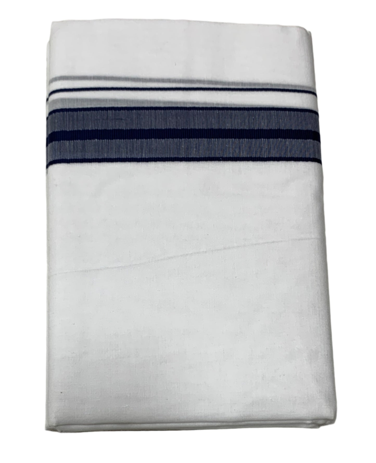 8 Mulam White Cotton Dhoti with Large Navy Blue Border