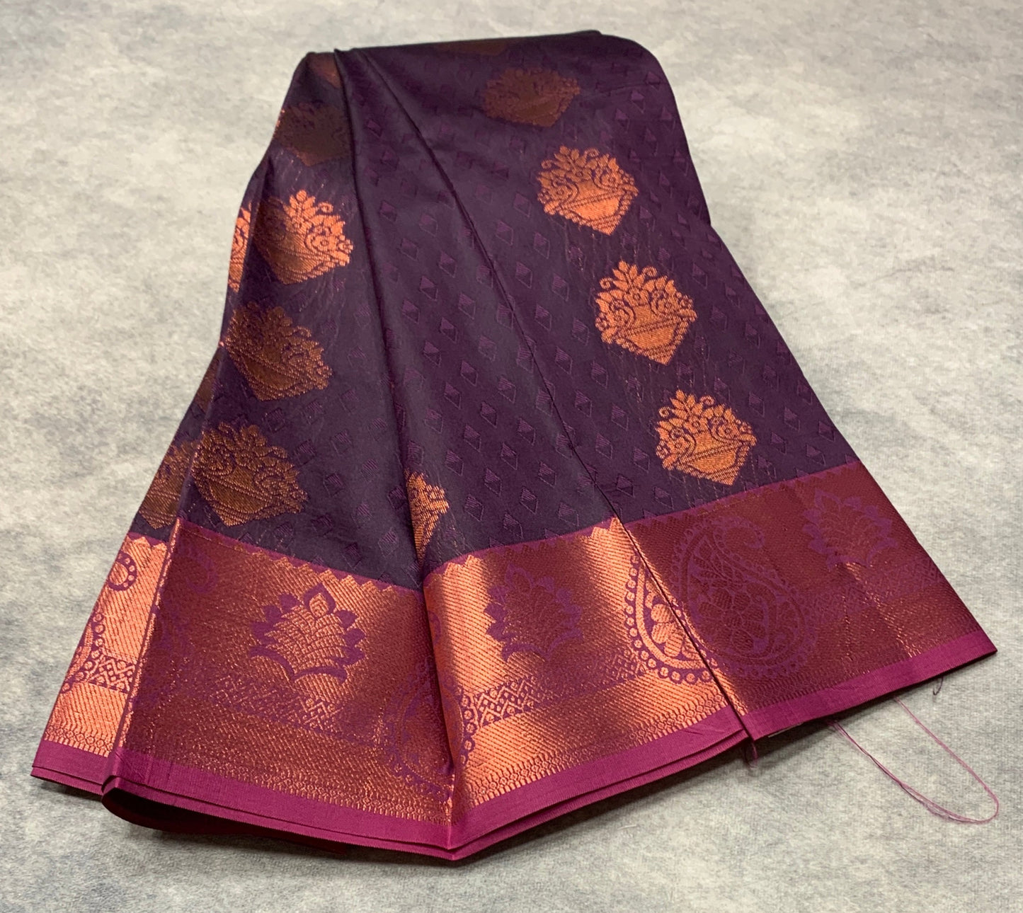 Vegan Silk Saree Dark Violet Colour with Copper Border