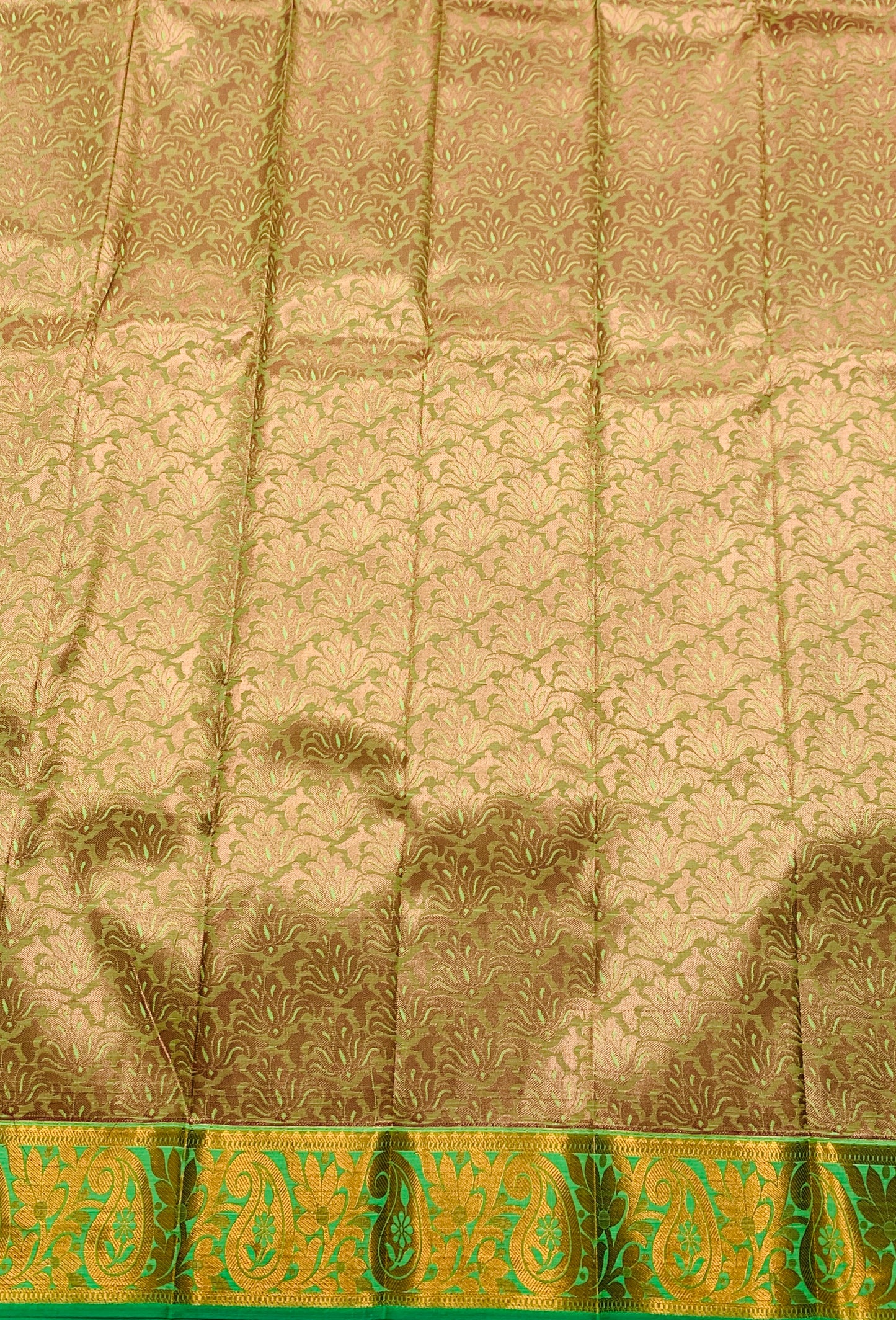 Vegan Silk Saree Apple Green shade with Copper Border