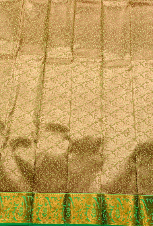 Vegan Silk Saree Apple Green shade with Copper Border