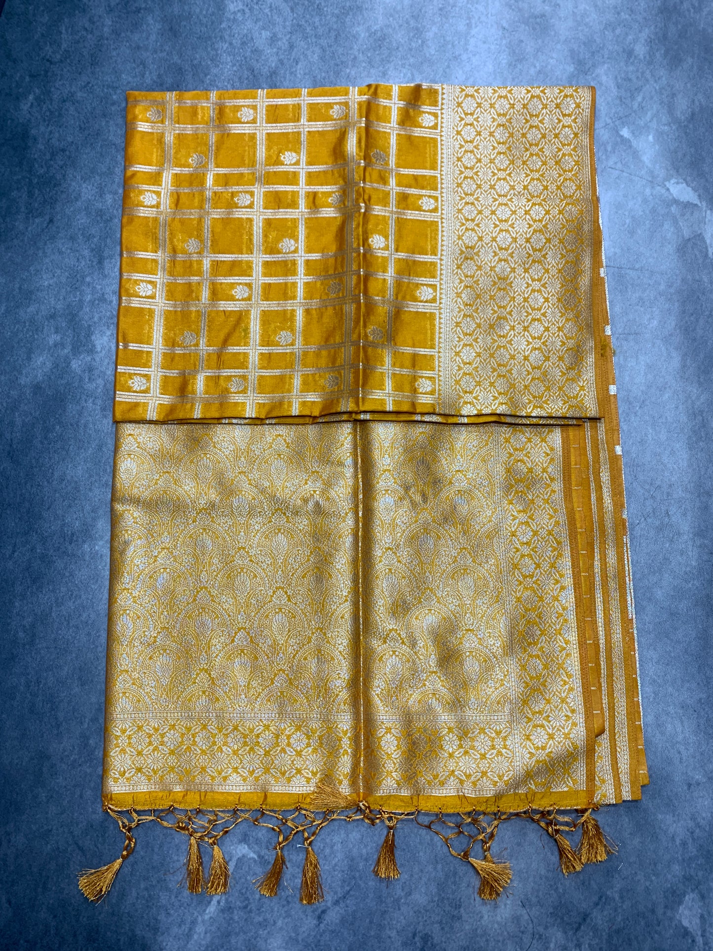 Soft Silk Casual Saree Mustard Colour with Sliver Colour Floral Design Border
