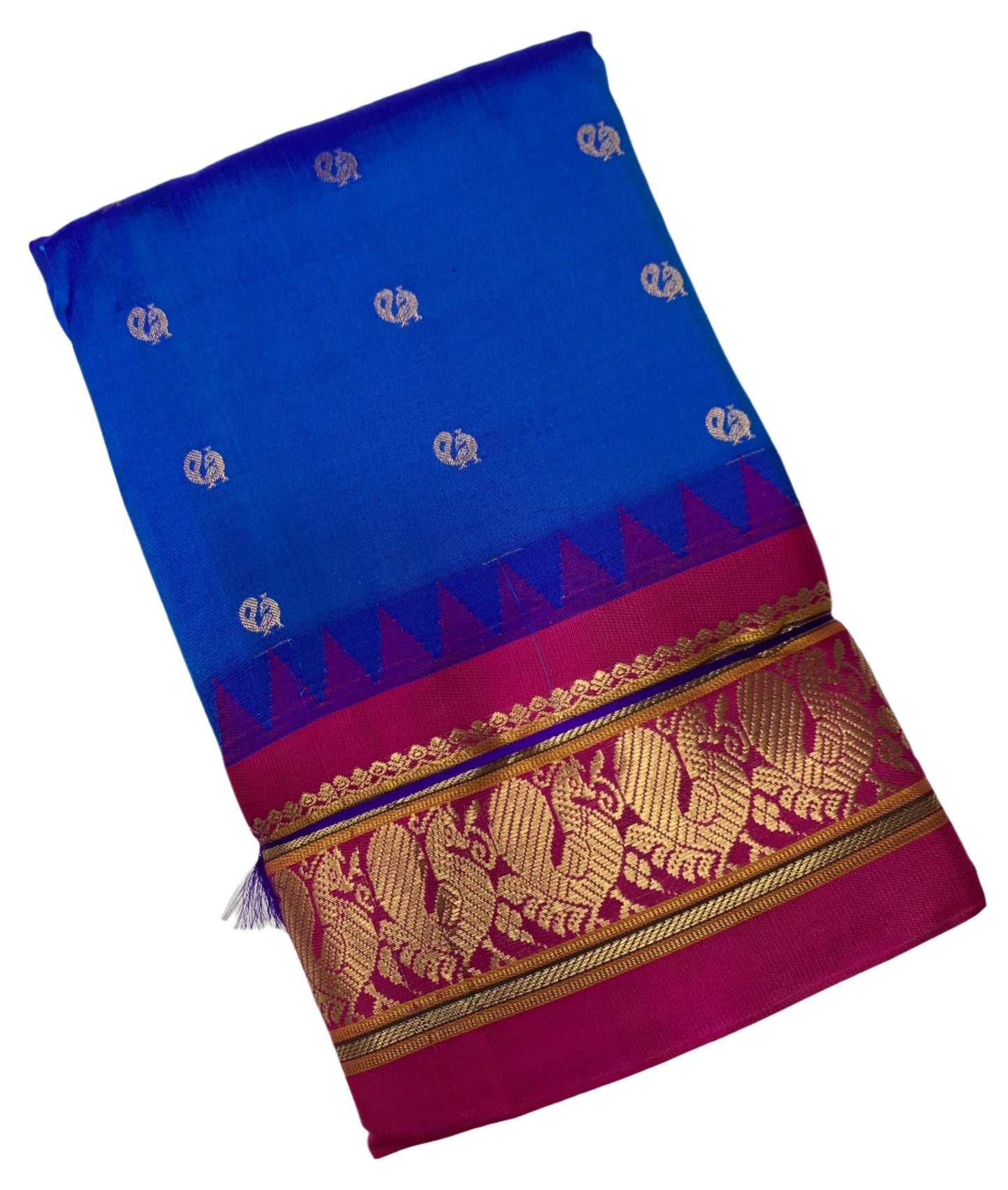 Pure Kanchipuram Silk Saree Dual Colour with Contrast Pink Annam Border