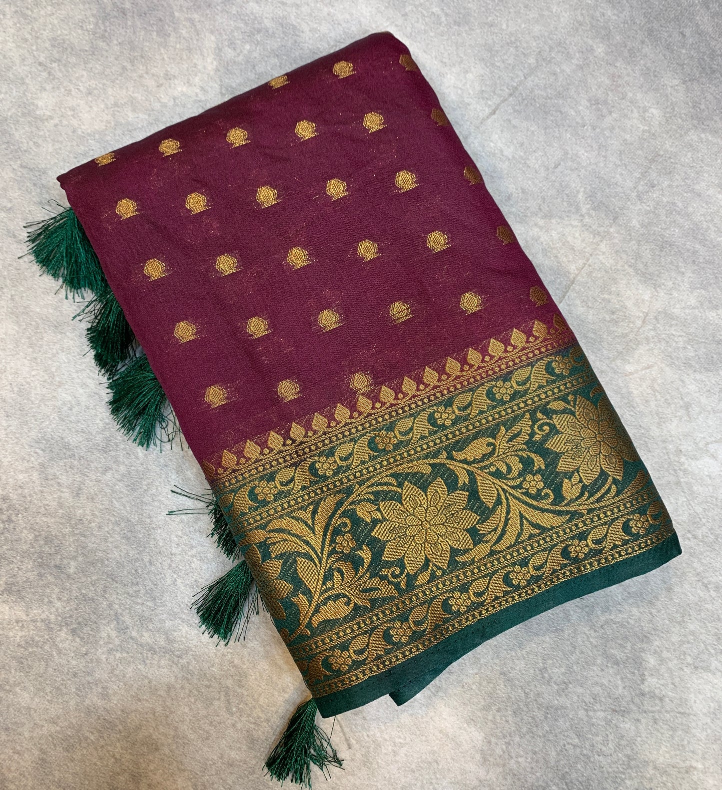 Crepe Saree Magenta Colour with Green Border
