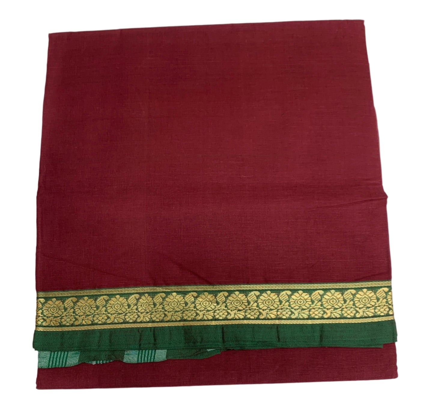 Chettinad Cotton Saree Maroon Colour with Green Border