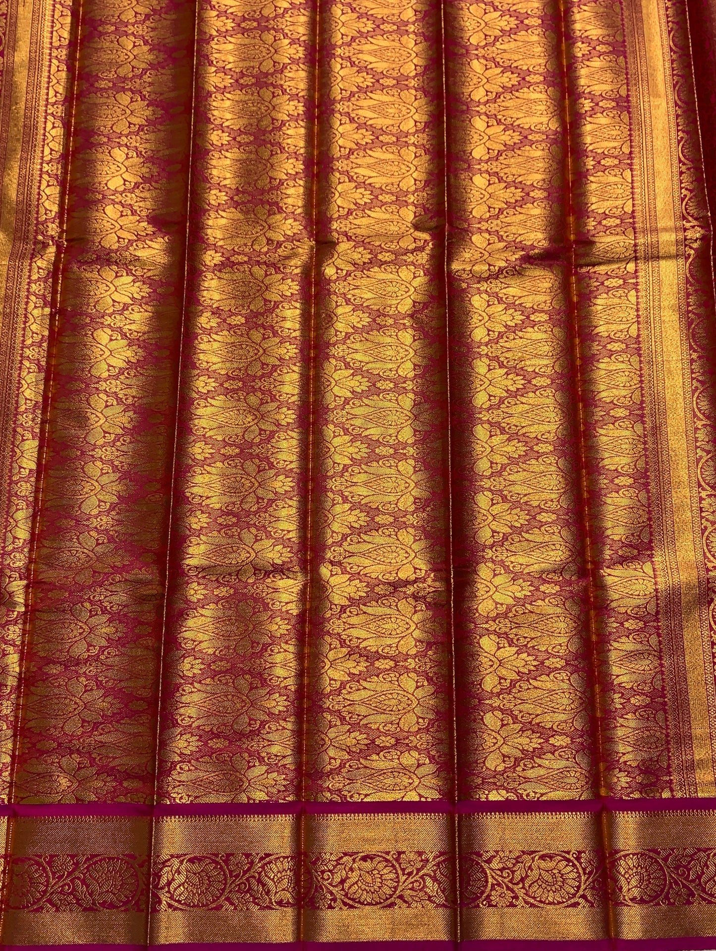 Vegan Silk Saree Golden Yellow Colour with Copper and Pink Border