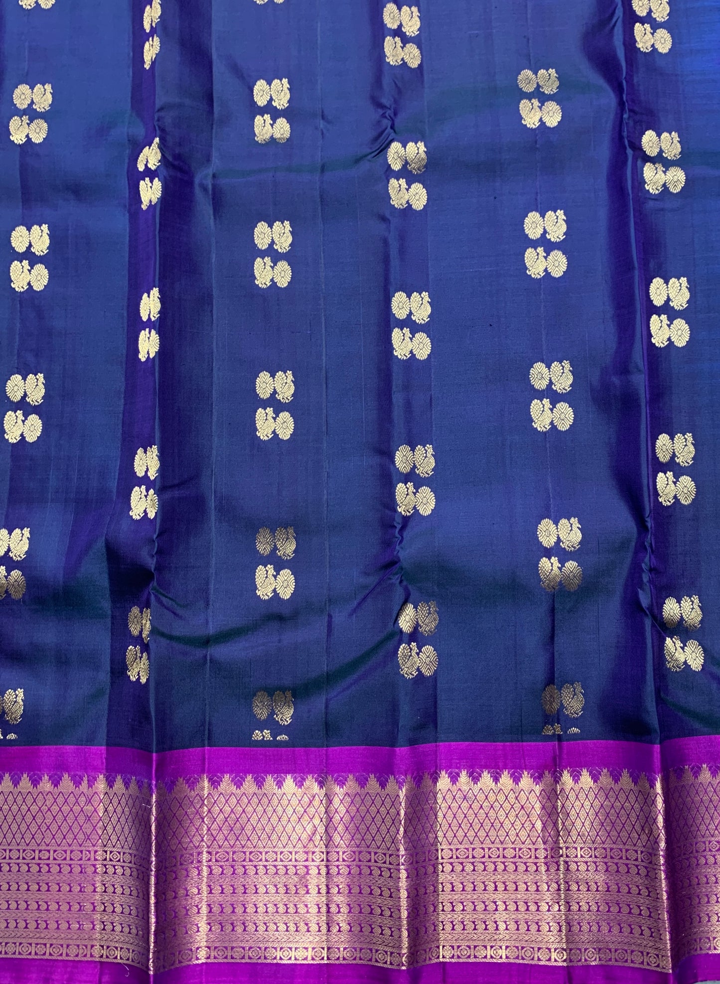 Pure Kanchipuram Silk Saree Navy Blue Colour with Purple Colour Border