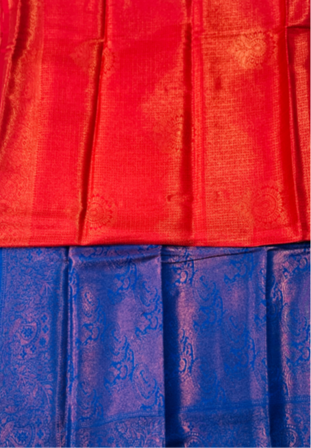 Soft Silk Saree Red Colour with Blue Pallu